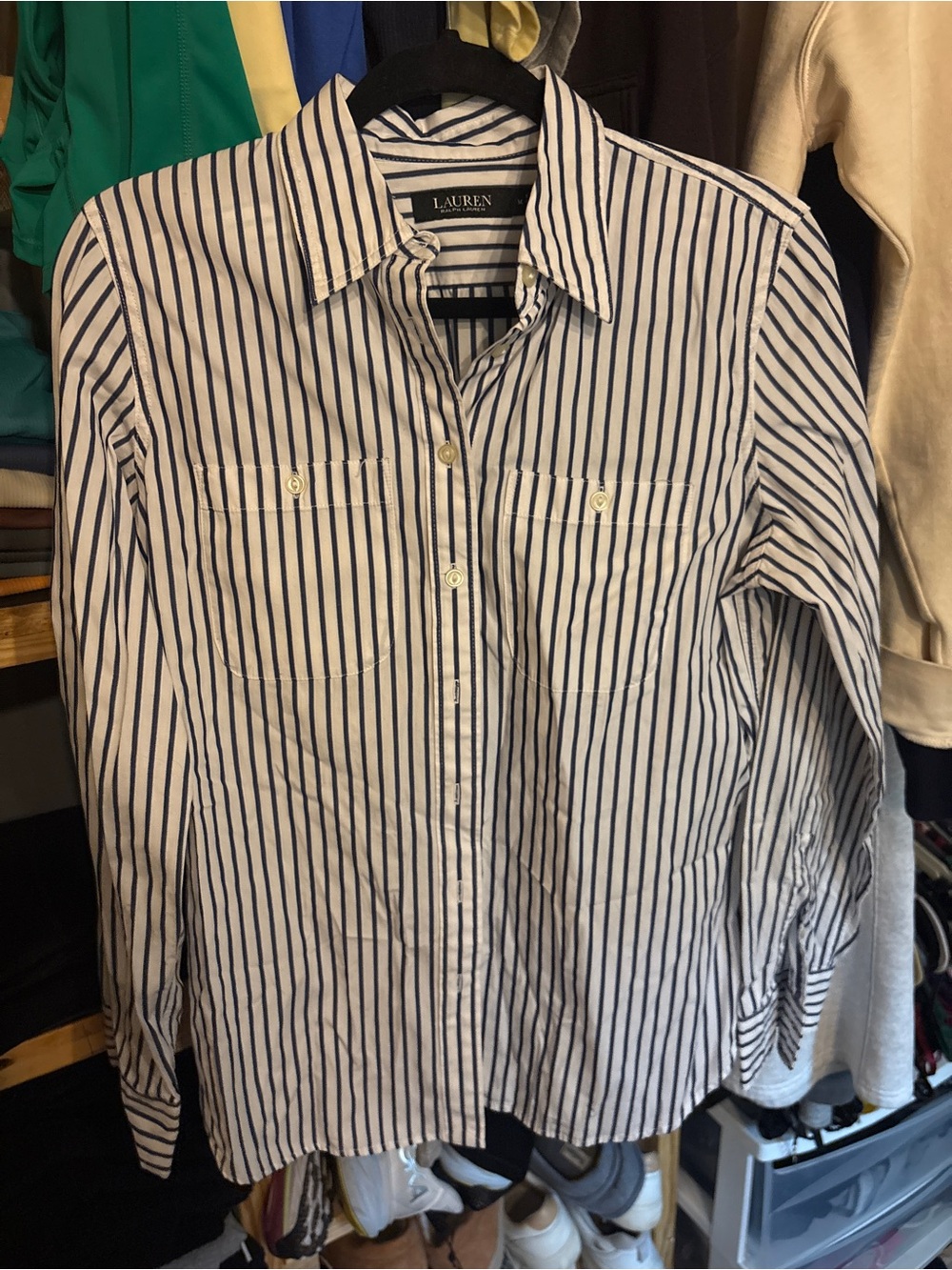 Ralph Lauren Navy and White Striped Button-Down Shirt